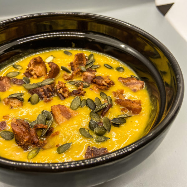 Butternut Squash Soup with Bacon and Pepitas